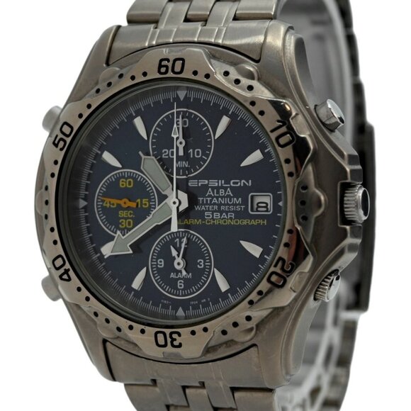 Seiko 40mm Men's Epsilon Alba Titanium Chronograph Alarm Watch - Picture 1 of 7